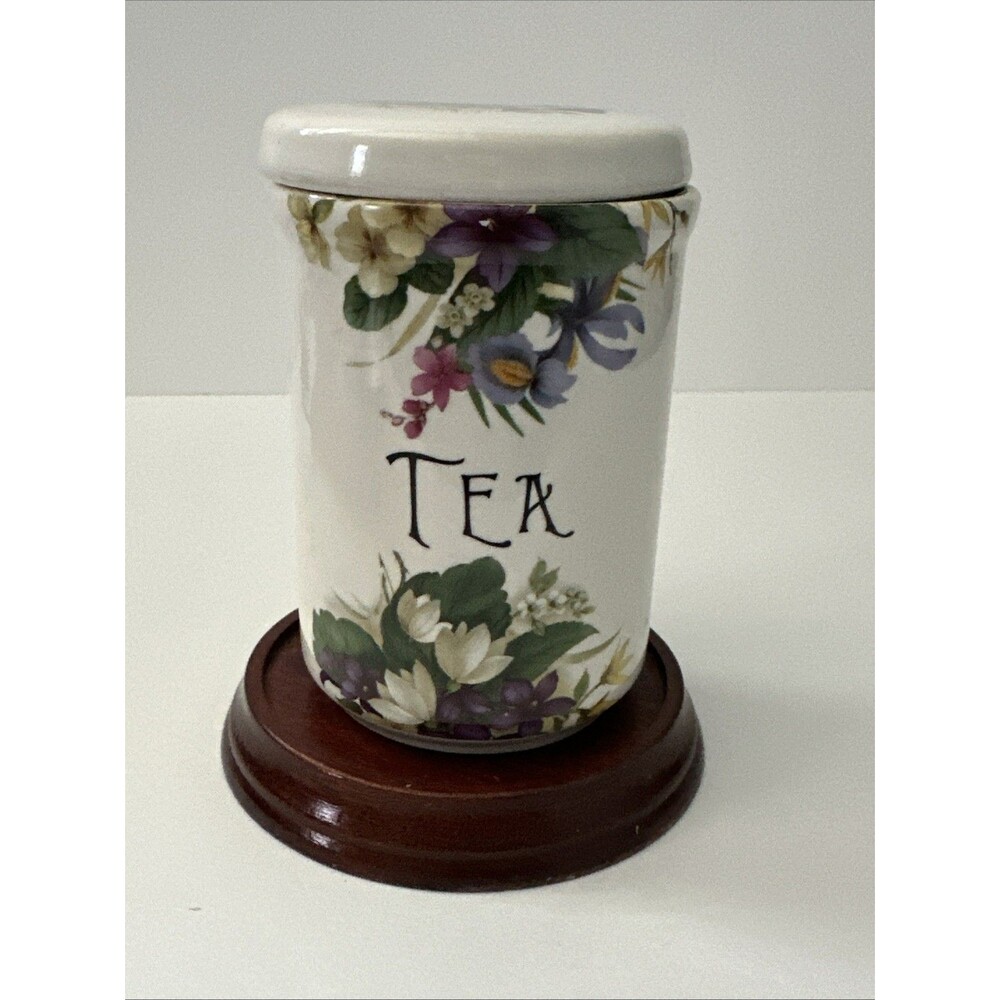 Vintage English Floral Tea Caddy Canister/Lid Kitchenware 60’s- 70’s Botanical